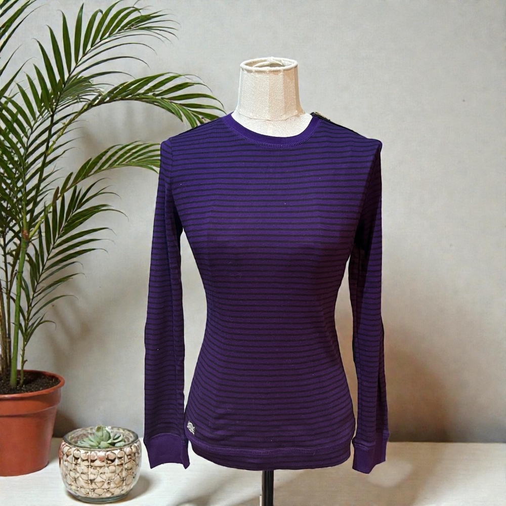 Ralph Lauren Jeans Co. NWT Purple Striped Top Shoulder Zip Elbow Patch Size XS